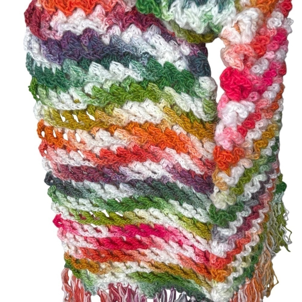 Handcrafted Crochet Scarf Colorful Multicolor Womens Ripple Waffle Stitch Knit - Picture 7 of 16